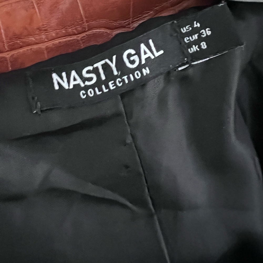 Nasty Gal Brown Oversized Faux Leather Croc Embossed Trench Coat XXL - Picture 10 of 12